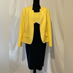 Black Label Eva Picone career dress with jacket. Yellow and navy size 12.